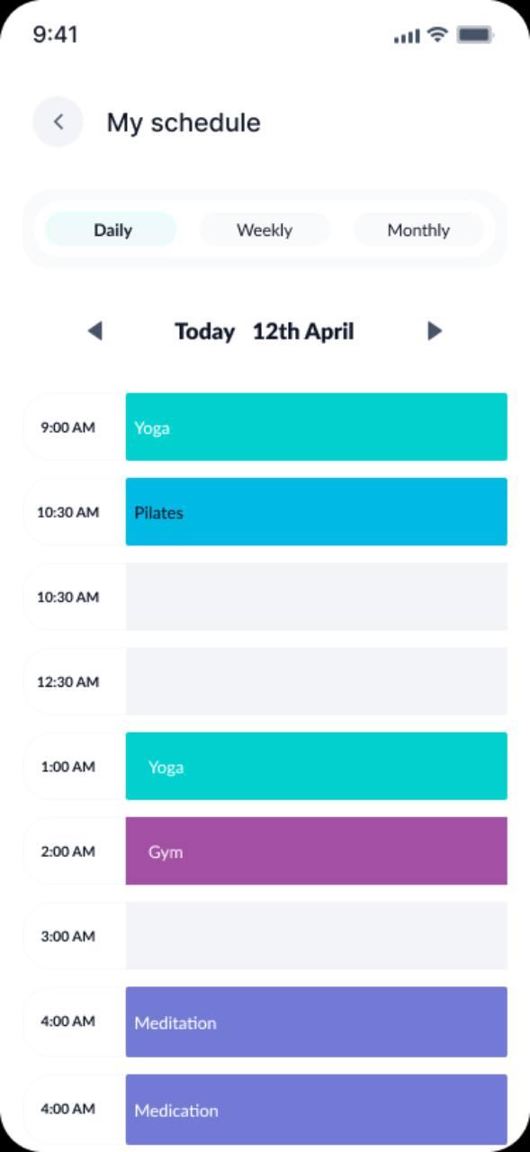 Livwell branded client app showing a day schedule