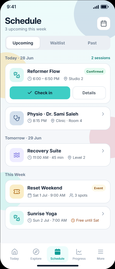 Schedule app screen